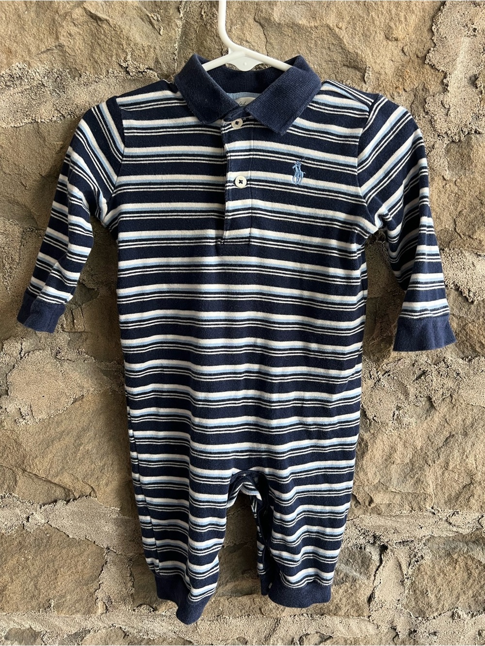 Size 6M Ralph Lauren Navy, White & Light Blue Striped Polo One-Piece